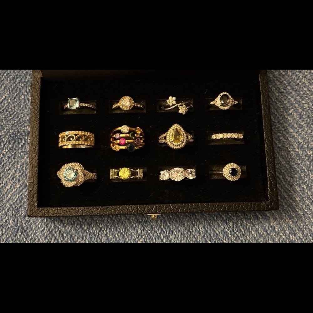 Elegant Multi-Color Gemstone 12 Ring Set